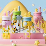 780ml Star‑Top Cartoon Pattern Straw Cup with Lanyard, 4 Colors Available